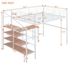 Cama loft de metal de tamaño completo con escritorio y escalera de almacenamiento lateral, negra