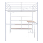 Cama loft de metal de tamaño completo con escritorio y escalera de almacenamiento lateral, negra