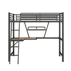 Cama alta de metal con escritorio en forma de L y estante