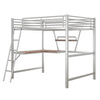 Cama alta de metal con escritorio en forma de L y estante