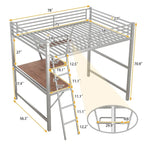Cama alta de metal con escritorio en forma de L y estante