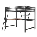 Cama alta de metal con escritorio en forma de L y estante