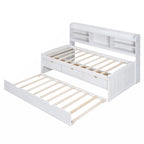 Cama Capitán de Madera Individual con Estanterías Incorporadas, Tres Cajones de Almacenamiento y Cama Nido, Acabado Blanco Lavado