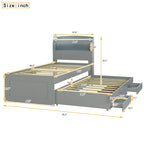 Cama de plataforma Twin XL con cabecero LED de almacenamiento, estación de carga, nido tamaño Twin y 2 cajones