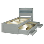 Cama de plataforma Twin XL con cabecero LED de almacenamiento, estación de carga, nido tamaño Twin y 2 cajones