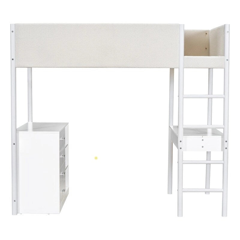 Cama alta Twin de forro polar Teddy con escritorio y cajones
