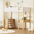 Cama alta Twin de forro polar Teddy con escritorio y cajones