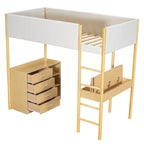 Cama alta Twin de forro polar Teddy con escritorio y cajones