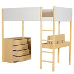 Cama alta Twin de forro polar Teddy con escritorio y cajones