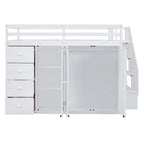Full Size Wood Loft Bed with Built-in Wardrobes, Cabinets and Drawers