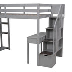 Cama alta de madera doble con cajones de almacenamiento, escritorio, escaleras de almacenamiento, estantes