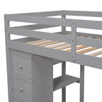 Cama alta de madera doble con cajones de almacenamiento, escritorio, escaleras de almacenamiento, estantes