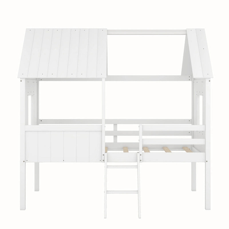 Cama baja de madera con 2 ventanas laterales