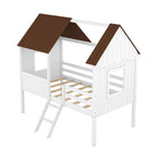 Cama baja de madera con 2 ventanas laterales