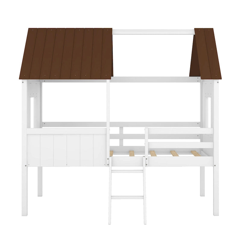 Cama baja de madera con 2 ventanas laterales