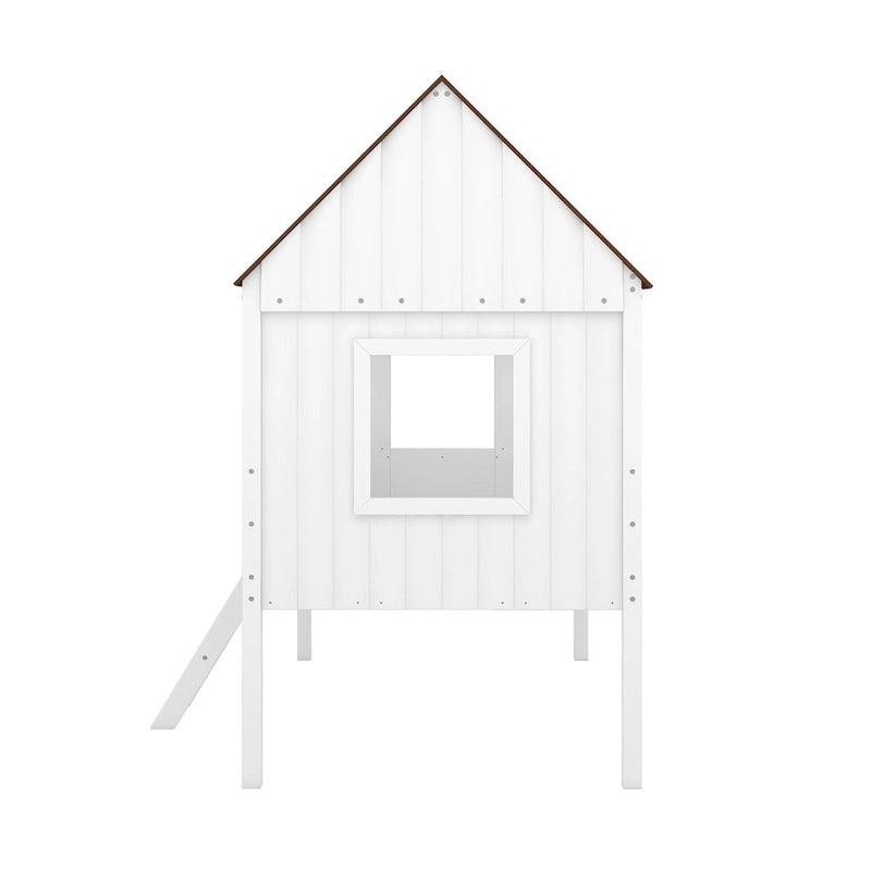Cama baja de madera con 2 ventanas laterales
