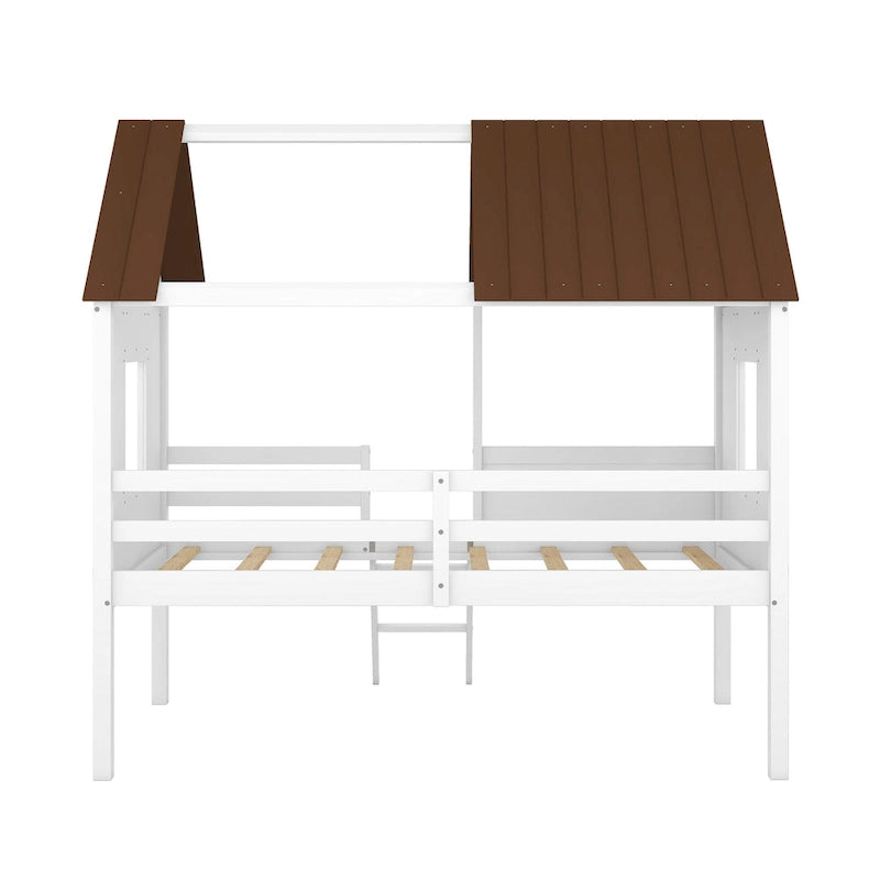 Cama baja de madera con 2 ventanas laterales