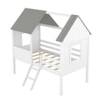 Cama baja de madera con 2 ventanas laterales