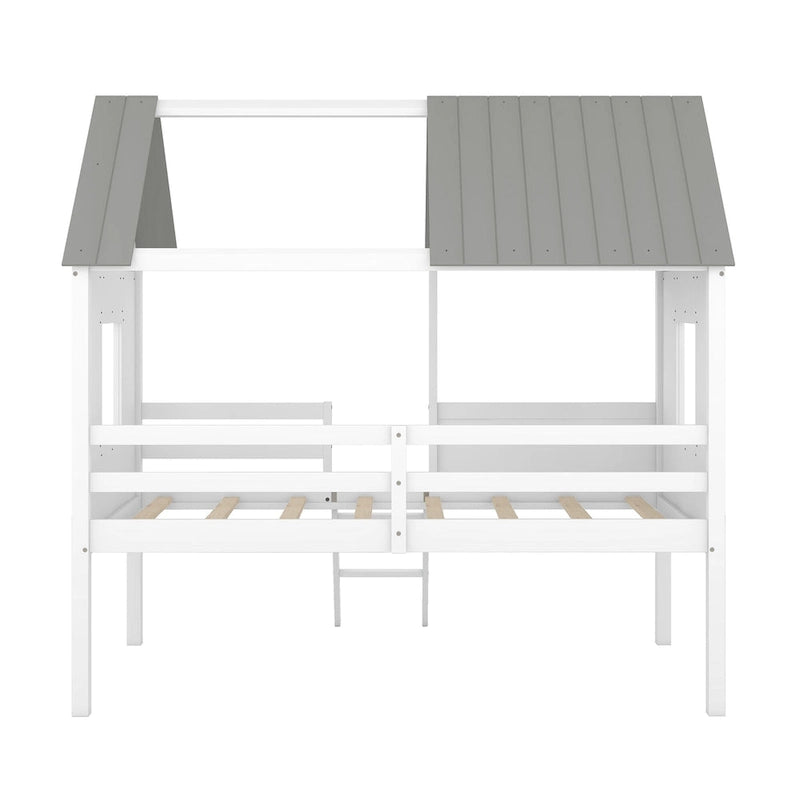 Cama baja de madera con 2 ventanas laterales