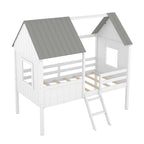 Cama baja de madera con 2 ventanas laterales