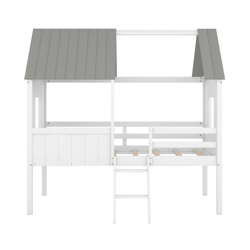 Cama baja de madera con 2 ventanas laterales