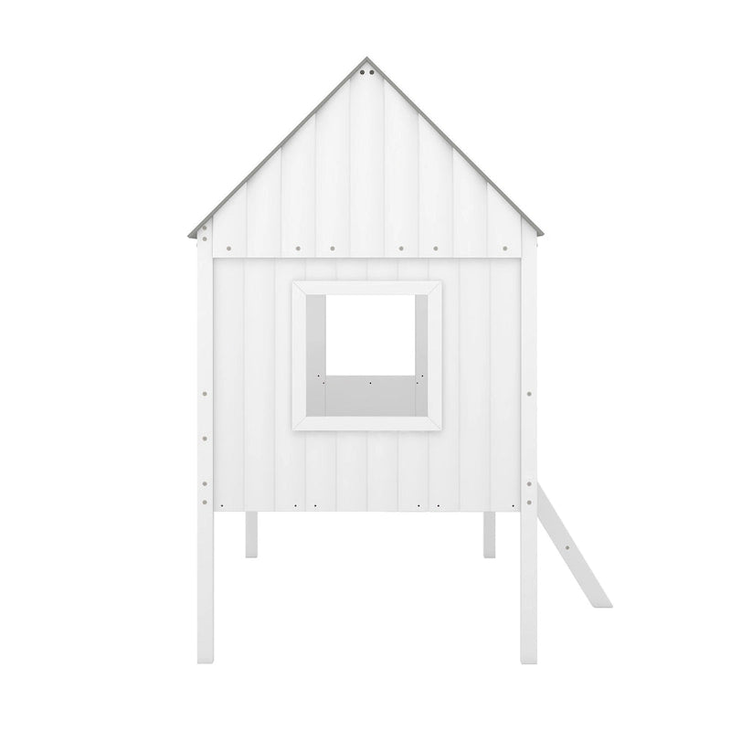 Cama baja de madera con 2 ventanas laterales