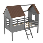 Cama baja de madera con 2 ventanas laterales