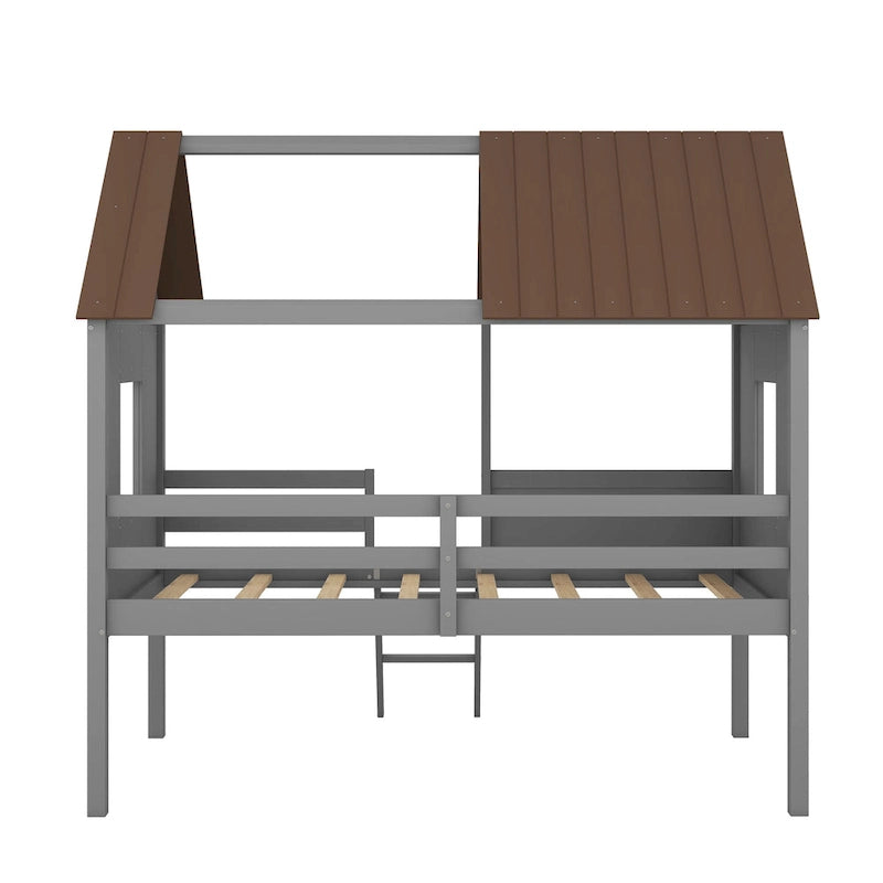 Cama baja de madera con 2 ventanas laterales
