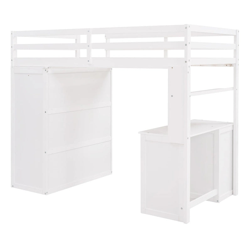 Cama alta multifuncional doble/matrimonial con cajones, escritorio y armario - Área de estudio que ahorra espacio