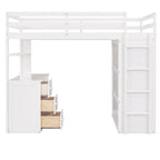 Cama alta multifuncional doble/matrimonial con cajones, escritorio y armario - Área de estudio que ahorra espacio