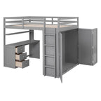 Cama alta multifuncional doble/matrimonial con cajones, escritorio y armario - Área de estudio que ahorra espacio