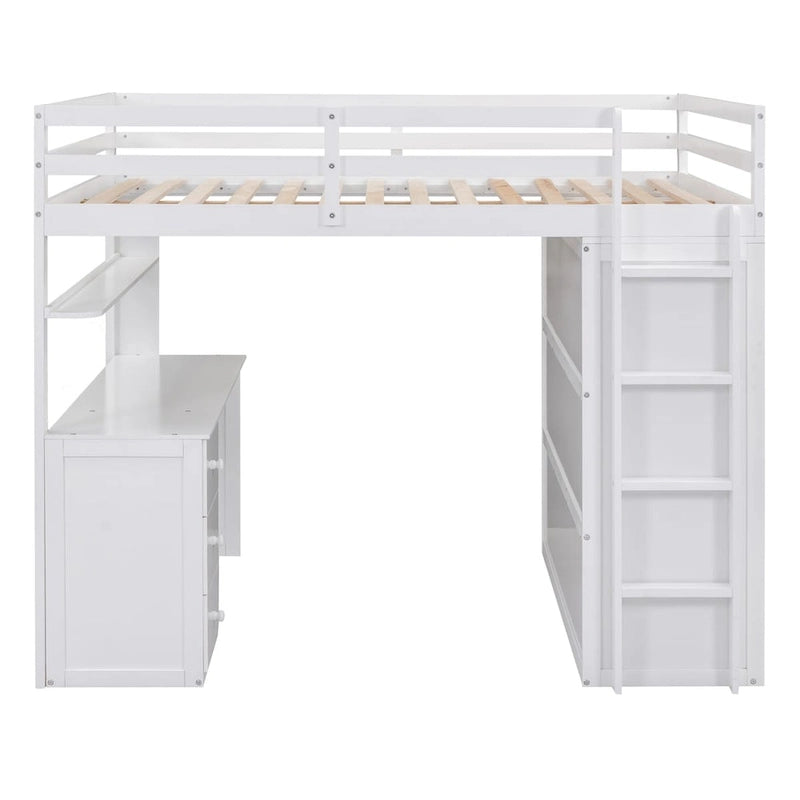 Cama alta multifuncional doble/matrimonial con cajones, escritorio y armario - Área de estudio que ahorra espacio
