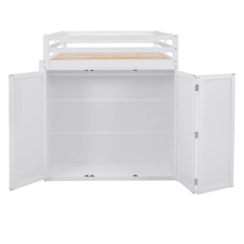 Cama alta multifuncional doble/matrimonial con cajones, escritorio y armario - Área de estudio que ahorra espacio