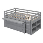 Cama alta individual con escritorio y cajones