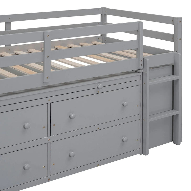 Cama alta individual con escritorio y cajones
