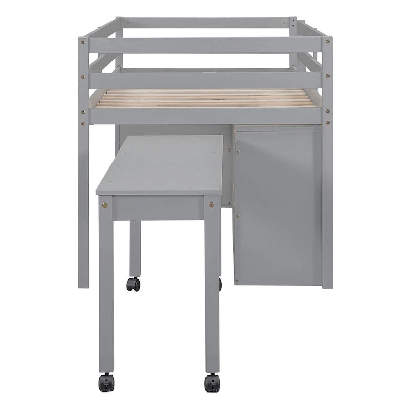 Cama alta individual con escritorio y cajones