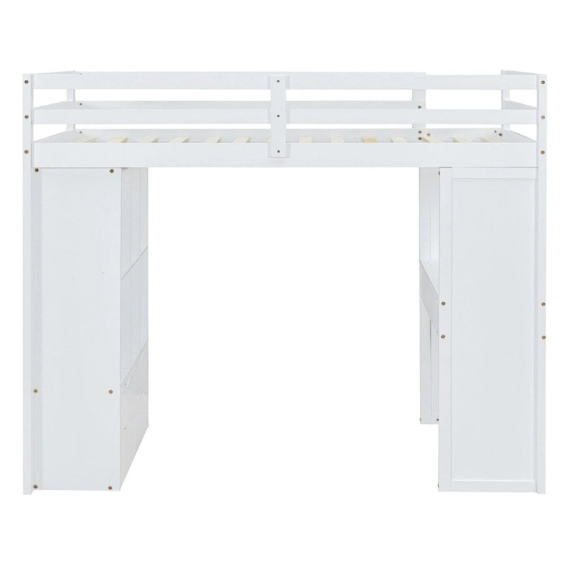 Cama alta doble con estantes grandes, escritorio y luz LED