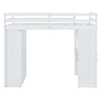Cama alta doble con estantes grandes, escritorio y luz LED