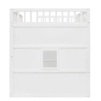 Cama alta tipo casa de tamaño completo, estructura de cama tipo casa de madera con ventanas, cama alta infantil con escalera y barandales de seguridad