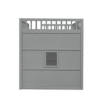 Cama alta tipo casa de tamaño completo, estructura de cama tipo casa de madera con ventanas, cama alta infantil con escalera y barandales de seguridad