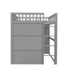 Cama alta tipo casa de tamaño completo, estructura de cama tipo casa de madera con ventanas, cama alta infantil con escalera y barandales de seguridad