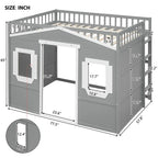 Cama alta de madera de tamaño completo, estructura de cama con forma de casita con escalera y barandillas de seguridad para niños, no necesita somier
