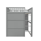Cama alta de madera de tamaño completo, estructura de cama con forma de casita con escalera y barandillas de seguridad para niños, no necesita somier