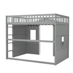 Cama alta de madera de tamaño completo, estructura de cama con forma de casita con escalera y barandillas de seguridad para niños, no necesita somier