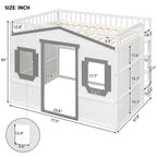Cama alta de madera de tamaño completo, estructura de cama con forma de casita con escalera y barandillas de seguridad para niños, no necesita somier