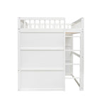 Cama alta de madera de tamaño completo, estructura de cama con forma de casita con escalera y barandillas de seguridad para niños, no necesita somier