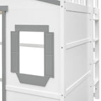 Cama alta de madera de tamaño completo, estructura de cama con forma de casita con escalera y barandillas de seguridad para niños, no necesita somier