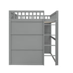 Cama alta de madera de tamaño completo, estructura de cama con forma de casita con escalera y barandillas de seguridad para niños, no necesita somier