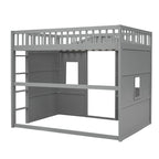 Cama alta de madera de tamaño completo, estructura de cama con forma de casita con escalera y barandillas de seguridad para niños, no necesita somier
