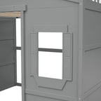 Cama alta de madera de tamaño completo, estructura de cama con forma de casita con escalera y barandillas de seguridad para niños, no necesita somier